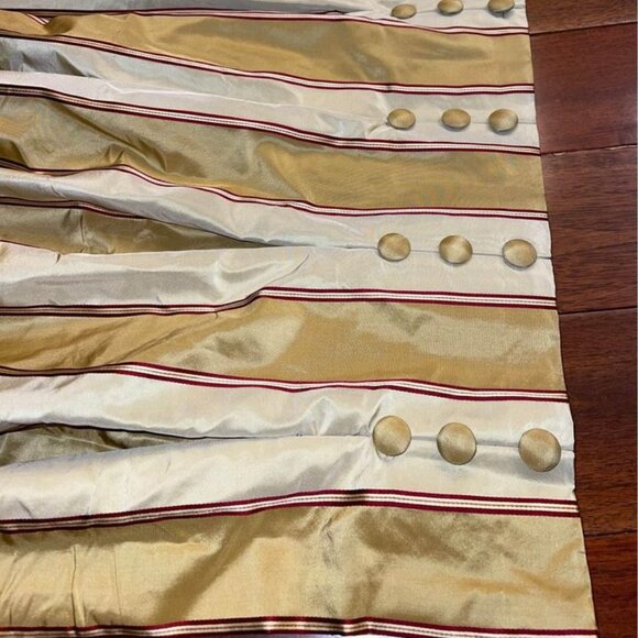 2 Custom-made Striped Weighted Rod Pocket Dupioni Silk Curtains w Button Details - Picture 11 of 11